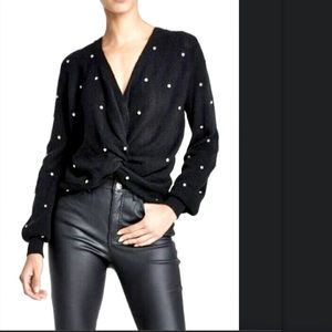 INC International Bead-Emblished Twist Sweater. Black. Size M .